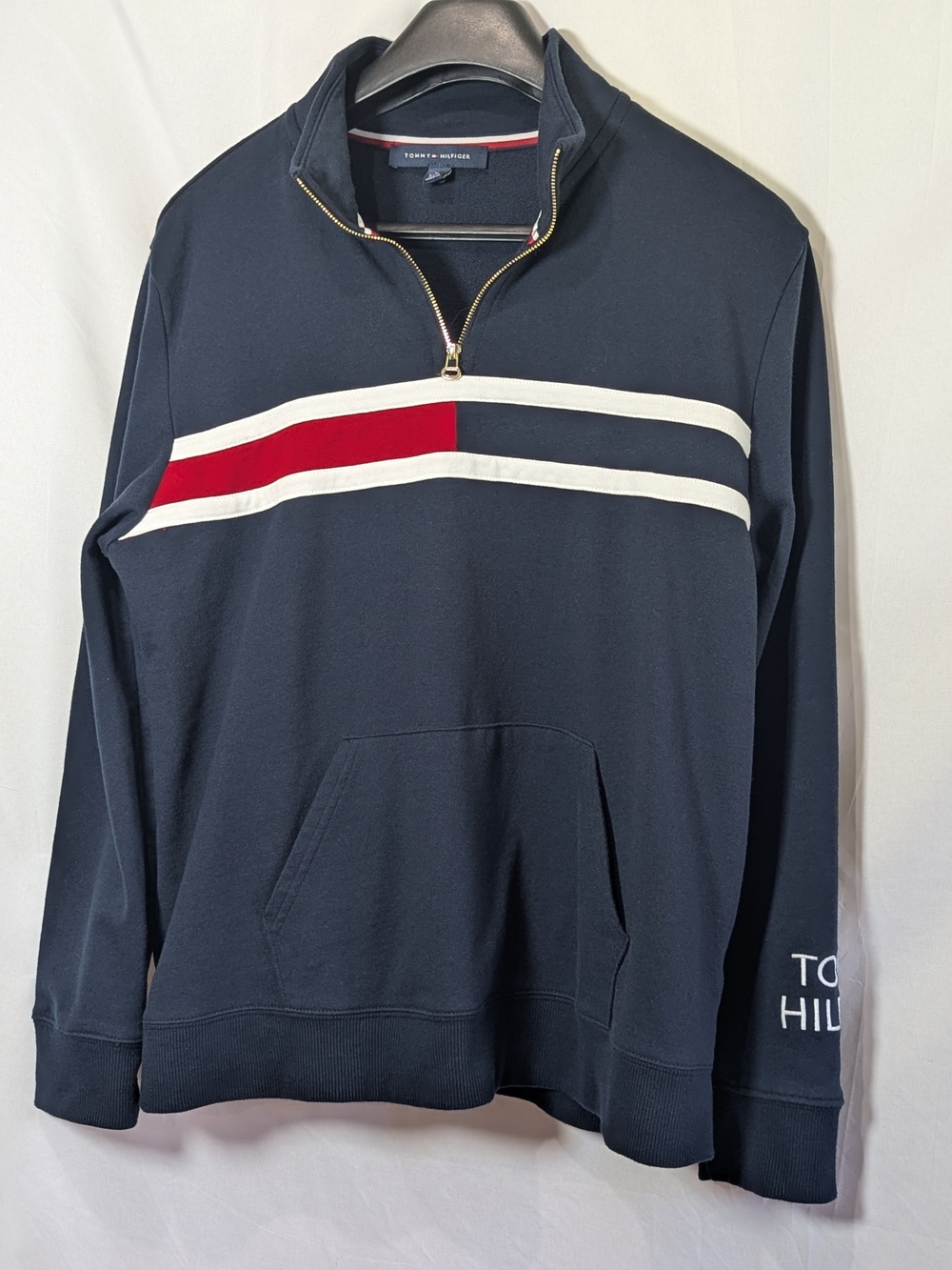 Tommy Hilfiger Women’s Navy Red White Colorblock Quarter Zip Pullover XL